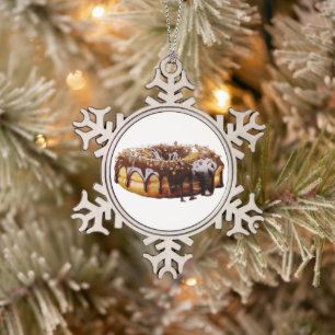 SlipperyJoe's dekadenter Donut, bedeckt mit dicker Schneeflocken Zinn-Ornament