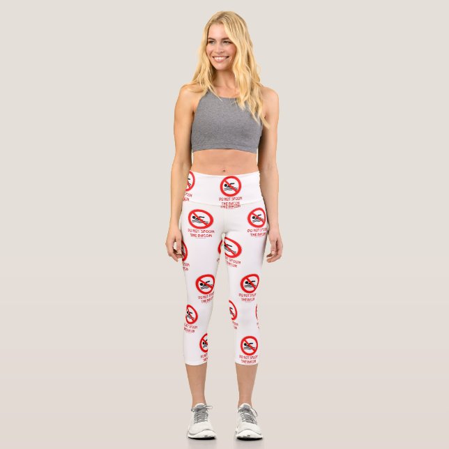 SlipperyJoe's Don't Spoon Bacon rote Warnung Mann Capri Leggings (Vorderseite)