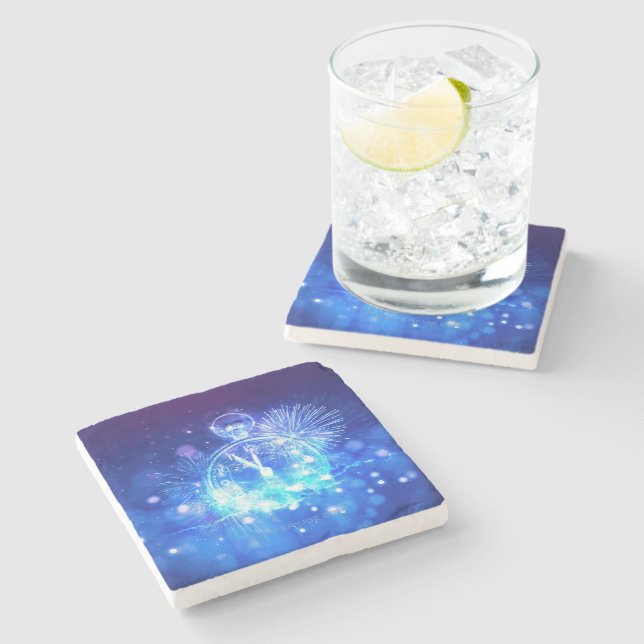 SlipperyJoe's electric thrill New Year’s Eve clock Steinuntersetzer (Seitenansicht)