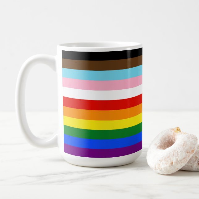 SlipperyJoe's Eleven Stripe Pride Flag verbindet P Kaffeetasse (Mit Donut)