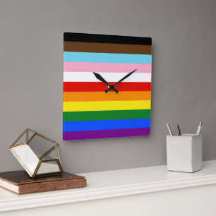 SlipperyJoe's Eleven Stripe Pride Flag verbindet P Quadratische Wanduhr
