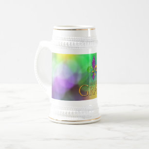 SlipperyJoe's festliches Mardi Gras themed lila gr Bierglas