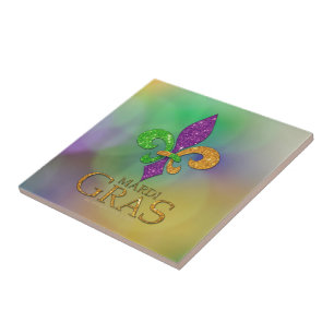 SlipperyJoe's festliches Mardi Gras themed lila gr Fliese