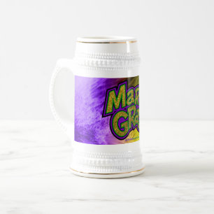 SlipperyJoe's festliches Mardi Gras-Themen-Kronenv Bierglas