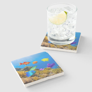 SlipperyJoe's Fish Pride tropisch-grüne blaue Purp Steinuntersetzer