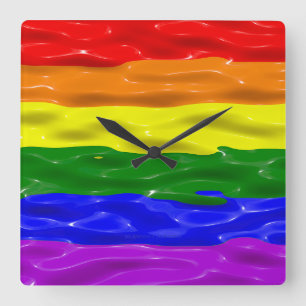 SlipperyJoe's Flüssigglanz-Stolzflagge rot orange  Quadratische Wanduhr