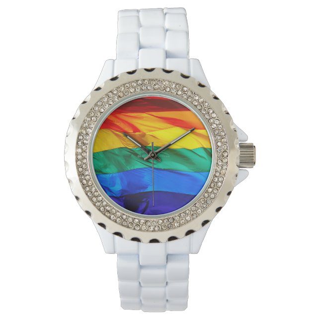 SlipperyJoe's Gay Pride-Fahne schwänzen Stolzfarbe Armbanduhr (Vorderseite)
