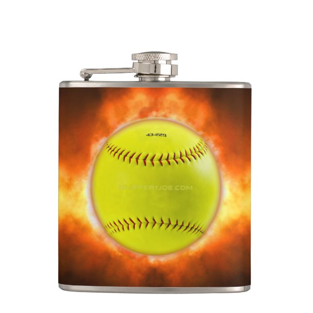 SlipperyJoe's gelbe Softball-Feuerball-Flammenrasp Flachmann (Vorderseite)