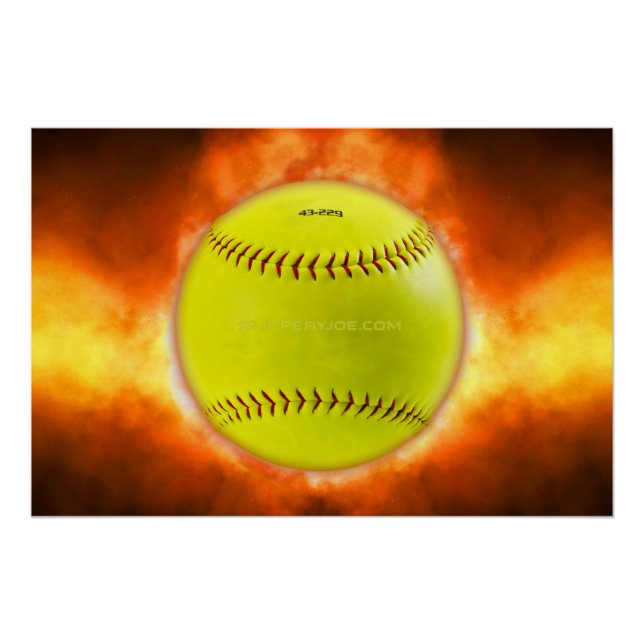 SlipperyJoe's gelbe Softball-Feuerball-Flammenrasp Poster (Vorderseite)