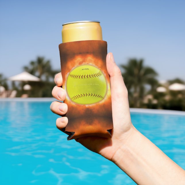 SlipperyJoe's gelbe Softball-Feuerball-Flammenrasp Selters Dosenkühler (In Situ Pool)