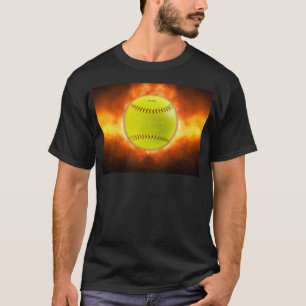 SlipperyJoe's gelbe Softball-Feuerball-Flammenrasp T-Shirt