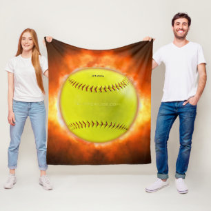SlipperyJoe's gelber Softball-Feuerball Flammen ra Fleecedecke