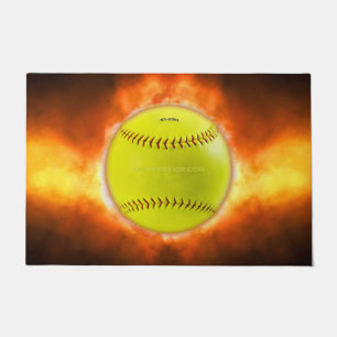 SlipperyJoe's gelber Softball-Feuerball Flammen ra Fußmatte