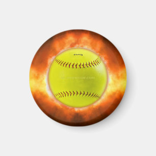 SlipperyJoe's gelber Softball-Feuerball Flammen ra Magnet