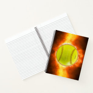 SlipperyJoe's gelber Softball-Feuerball Flammen ra Notizbuch