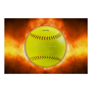 SlipperyJoe's gelber Softball-Feuerball Flammen ra Poster