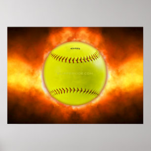 SlipperyJoe's gelber Softball-Feuerball Flammen ra Poster
