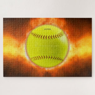 SlipperyJoe's gelber Softball-Feuerball Flammen ra Puzzle