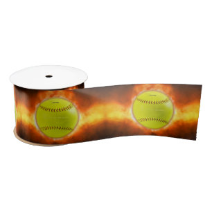 SlipperyJoe's gelber Softball-Feuerball Flammen ra Satinband