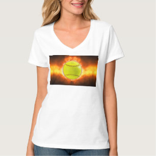 SlipperyJoe's gelber Softball-Feuerball Flammen ra T-Shirt