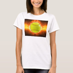 SlipperyJoe's gelber Softball-Feuerball Flammen ra T-Shirt
