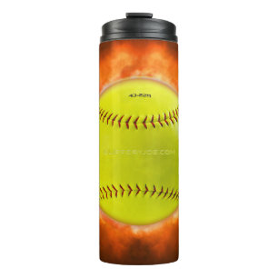 SlipperyJoe's gelber Softball-Feuerball Flammen ra Thermosbecher