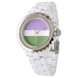 SlipperyJoe's genderqueere Pride-Flagge Lavendelbl Armbanduhr