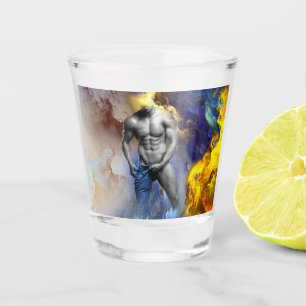 SlipperyJoe's Graustufen-Männerkörper-Figur gelb Schnapsglas