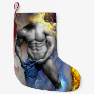 SlipperyJoe's Graustufen-Muskulöser-Mann-Körperbau Kleiner Weihnachtsstrumpf