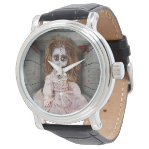 SlipperyJoe's gruselige Puppe blass Gesicht grusel Armbanduhr