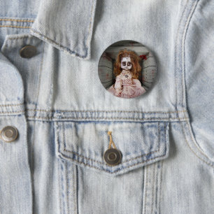 SlipperyJoe's gruselige Puppe blass Gesicht grusel Button