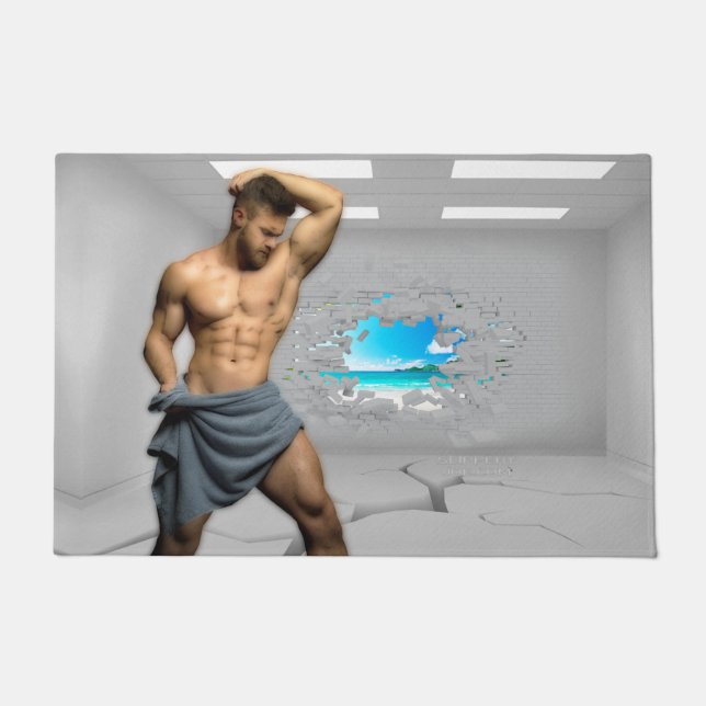 SlipperyJoe's Handtuch gebrochen, weiße Ziegelwand Fußmatte (Vorderseite)