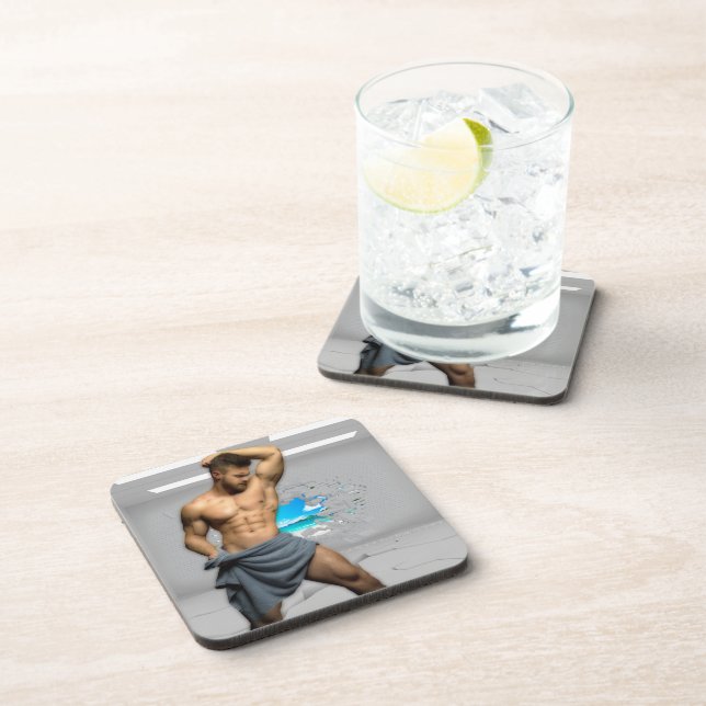 SlipperyJoe's Handtuch gebrochen, weiße Ziegelwand Getränkeuntersetzer (Rechte Seite)