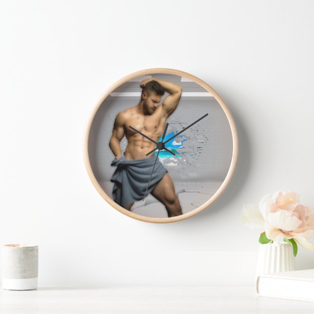 SlipperyJoe's Handtuch gebrochen, weiße Ziegelwand Uhr (Zuhause)