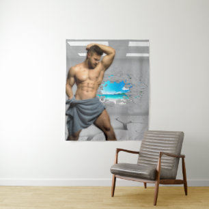 SlipperyJoe's Handtuch gebrochen, weiße Ziegelwand Wandteppich