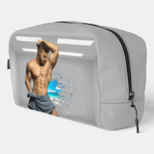 SlipperyJoe's Handtuch gebrochen, weiße Ziegelwand Waschbeutel