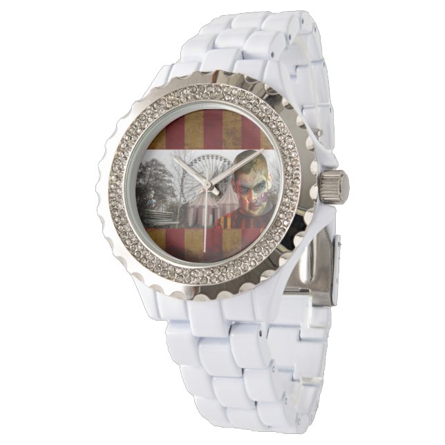 SlipperyJoe's Happy Halloween-Puppengesicht Armbanduhr (Schrägansicht)