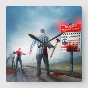 SlipperyJoe's Happy Halloween toter Zombies-Airpla Quadratische Wanduhr