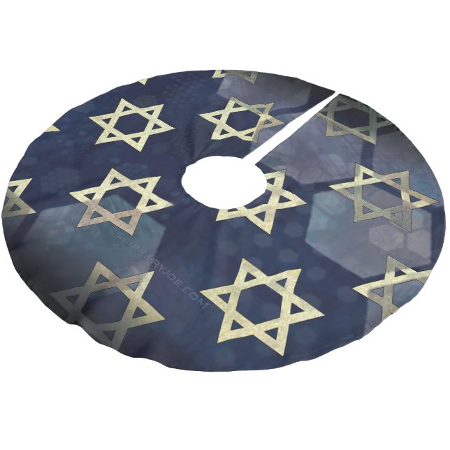 SlipperyJoe's Happy Hanukkah Multiple Star von Dav Polyester Weihnachtsbaumdecke (Schrägansicht)