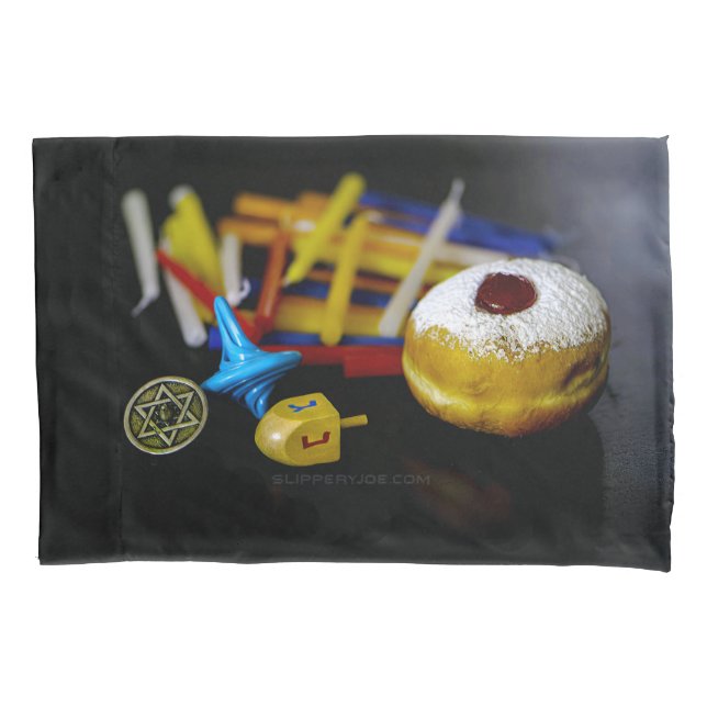 SlipperyJoe's Happy Hanukkah Star von David Coin m Kissenbezug (Vorderseite)