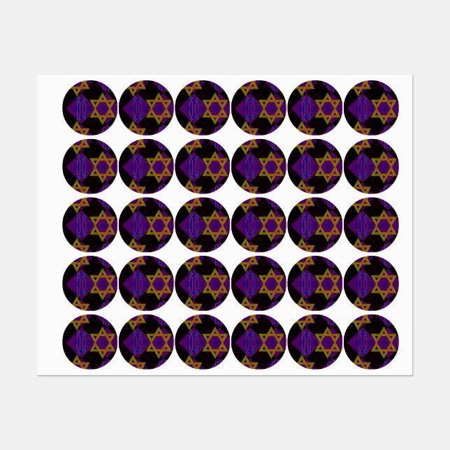 SlipperyJoe's Happy Hanukkah Star von David menora Etiketten (Blatt)