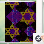 SlipperyJoe's Happy Hanukkah Star von David menora Fensteraufkleber<br><div class="desc">SlipperyJoe's Happy Hanukkah Star von David menorah Dreidel künstlerische Feier Candles Jüdische Hebräische Chanukah Schenkungen Dekorationen Judaismus Religionskultur religiöse Praktiken Traditionen geometrische symbolische Gestaltungstiefe Kontrast Ordnung Symmetrie</div>