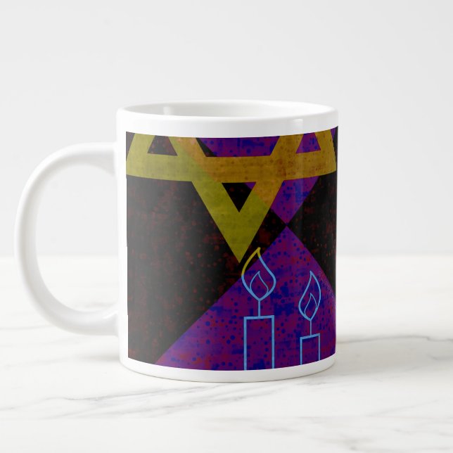 SlipperyJoe's Happy Hanukkah Star von David menora Jumbo-Tasse (Links)