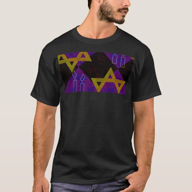 SlipperyJoe's Happy Hanukkah Star von David menora T-Shirt (Vorderseite)