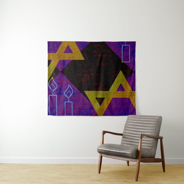 SlipperyJoe's Happy Hanukkah Star von David menora Wandteppich (Beispiel (Horizontal))