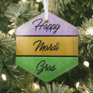 SlipperyJoe's Happy Mardi Gras lila goldgrün b Ornament Aus Glas