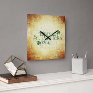 SlipperyJoe's Happy St. Patrick's Day Iris Quadratische Wanduhr