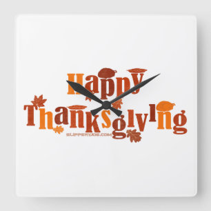 SlipperyJoe's helle festliche Thanksgiving-Grafik  Quadratische Wanduhr