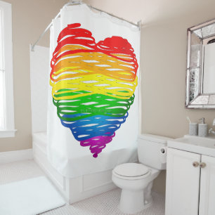 SlipperyJoes herz in Regenbogenfarben mit kritzeli Duschvorhang