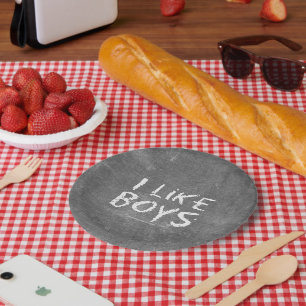 SlipperyJoe's I Like Boys schmutzige schwarze Tafe Pappteller